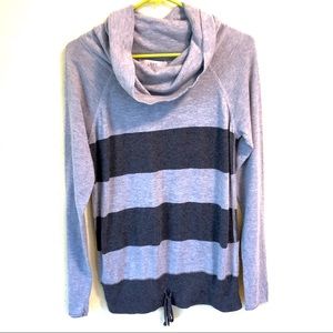 Loft Gray Striped Sweater Cowl Neck M